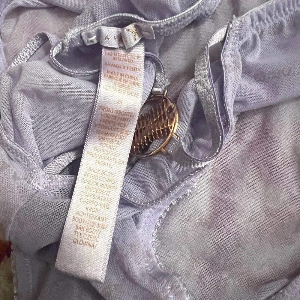 Savage x Fenty Lavender Flocked Logo Brazilian Mesh Panties with cutout back 2X